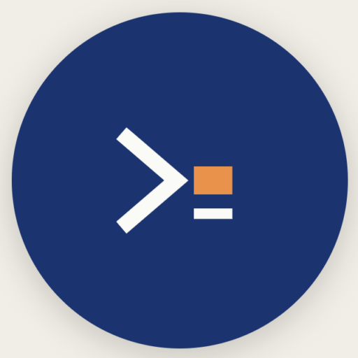 Logo von EIL-Webschmid: Ein weisser Prompt-Pfeil und ein oranger Cursor auf dunkelblauem Kreis.